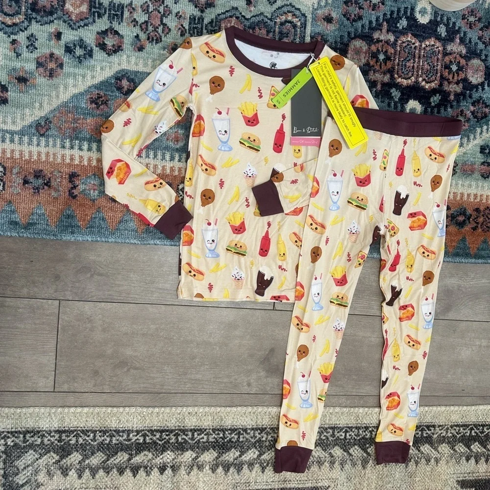 New Boutique Bamboo Bam & Stitch Kids Fast Food Pajamas Set Long Sleeve Size 5/6